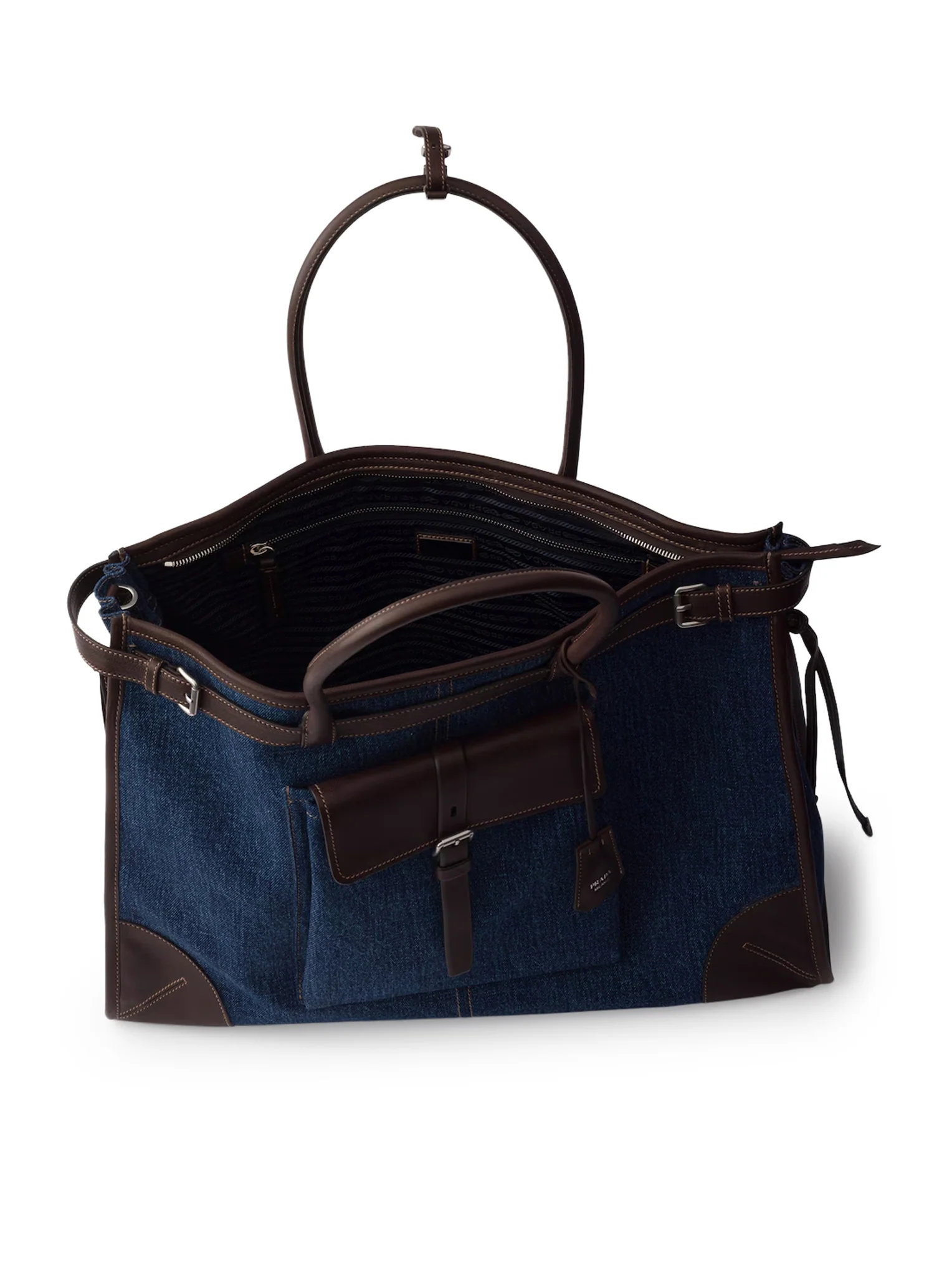 PRADA BONNIE SHOPPING BAG IN DENIM AND LEATHER - Image 8