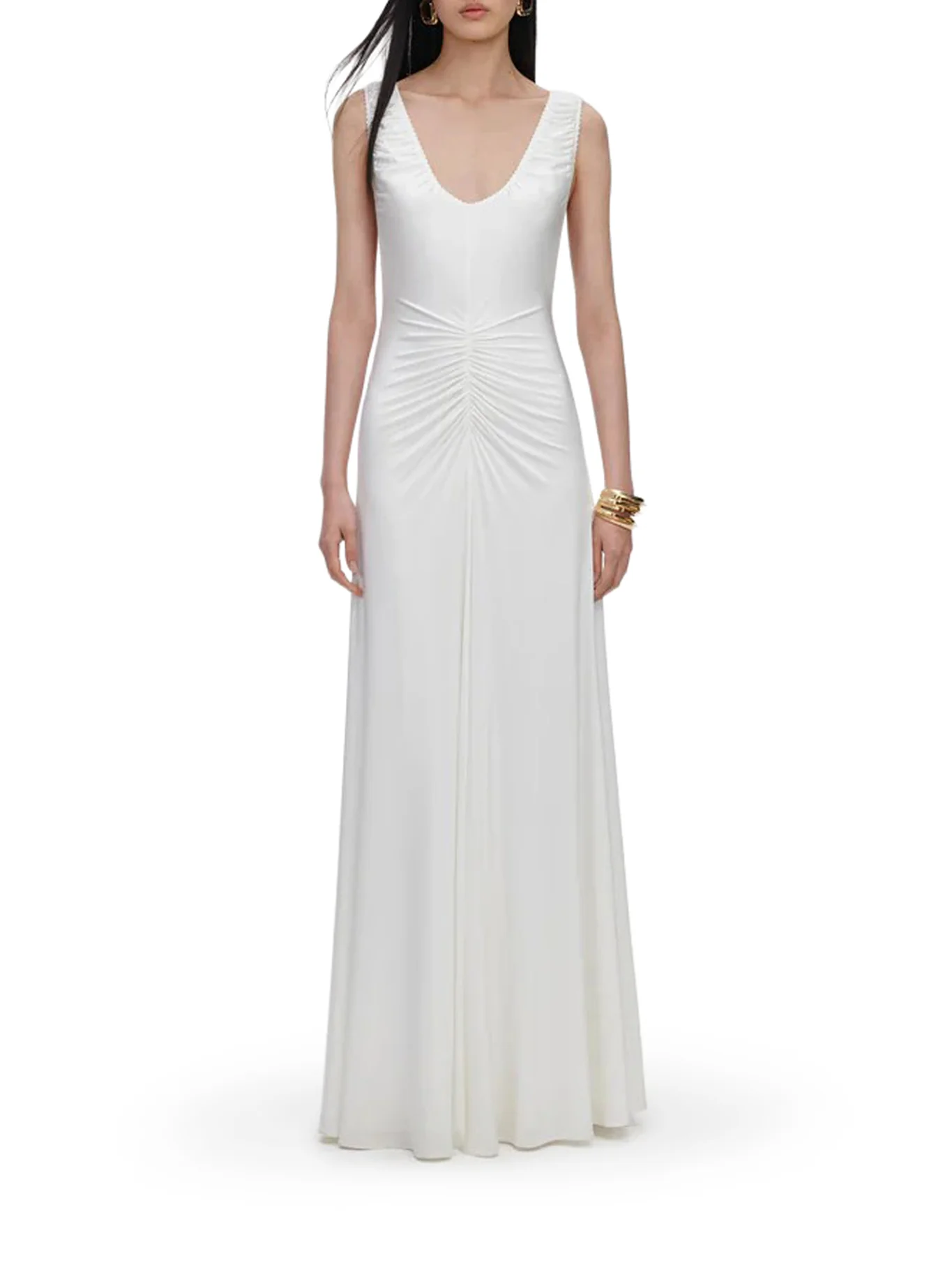 LONG WHITE JERSEY DRESS WITH GRIPPING - Image 2