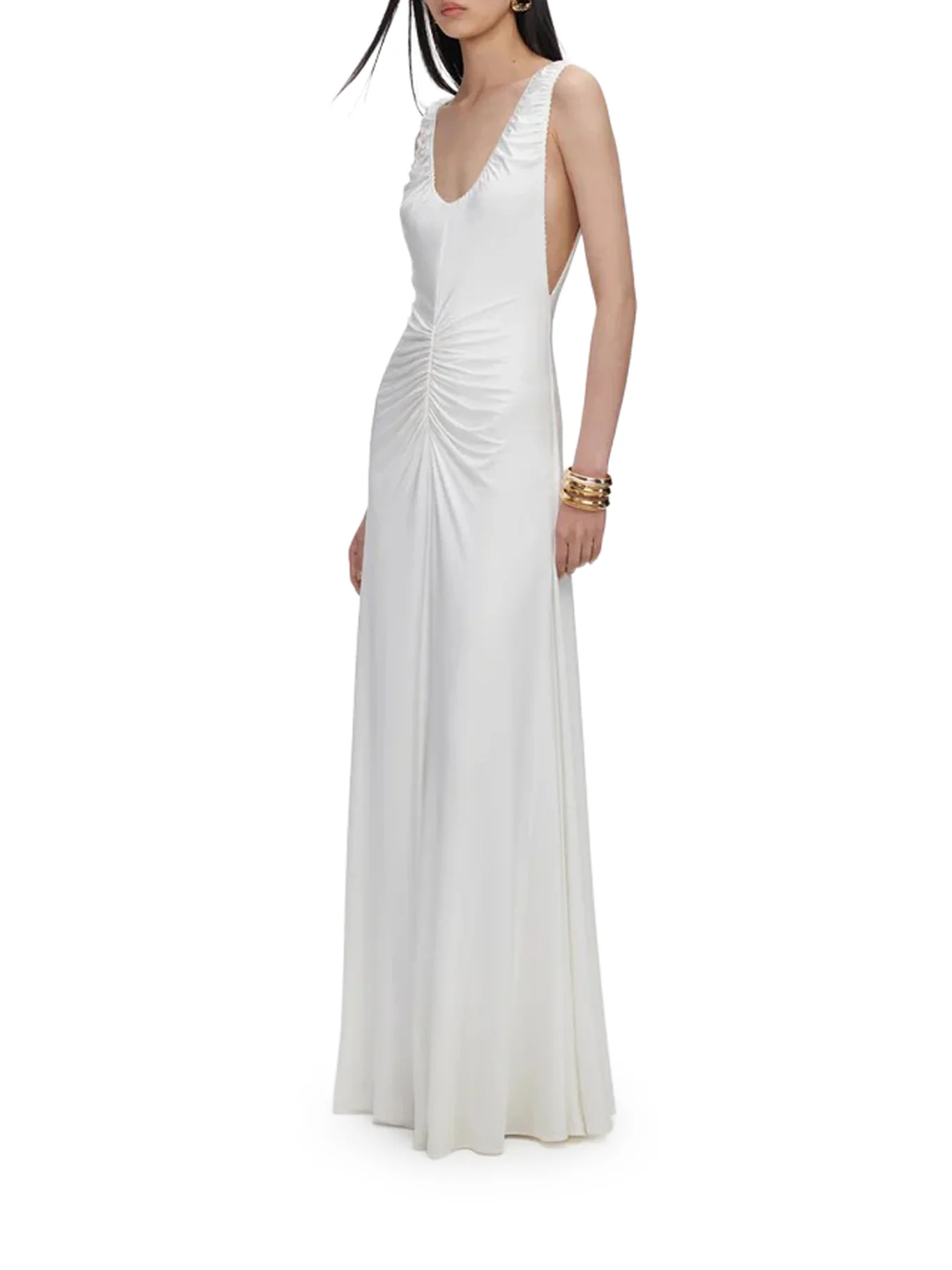 LONG WHITE JERSEY DRESS WITH GRIPPING - Image 4
