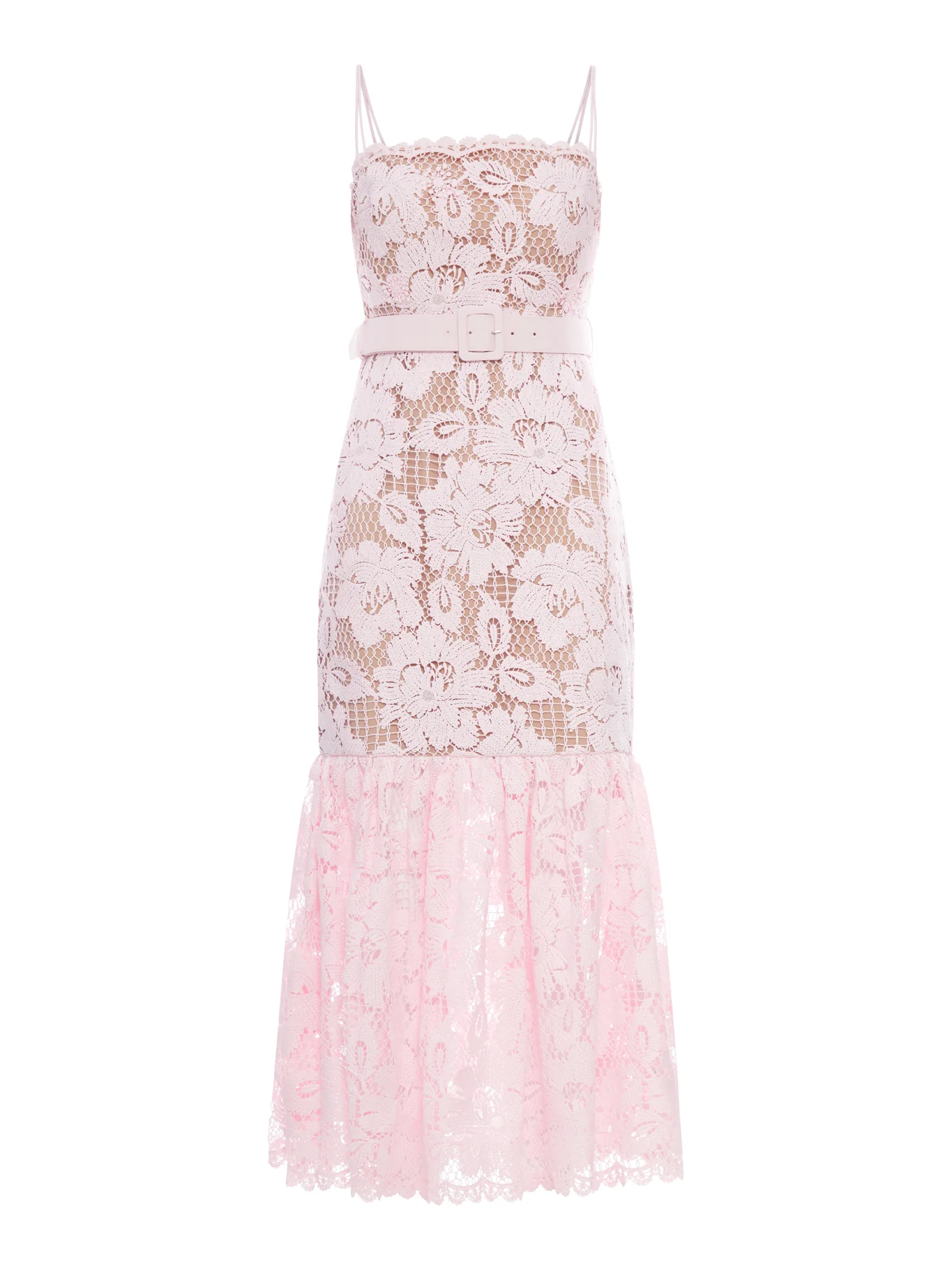 PINK CROCHET LACE MIDI DRESS