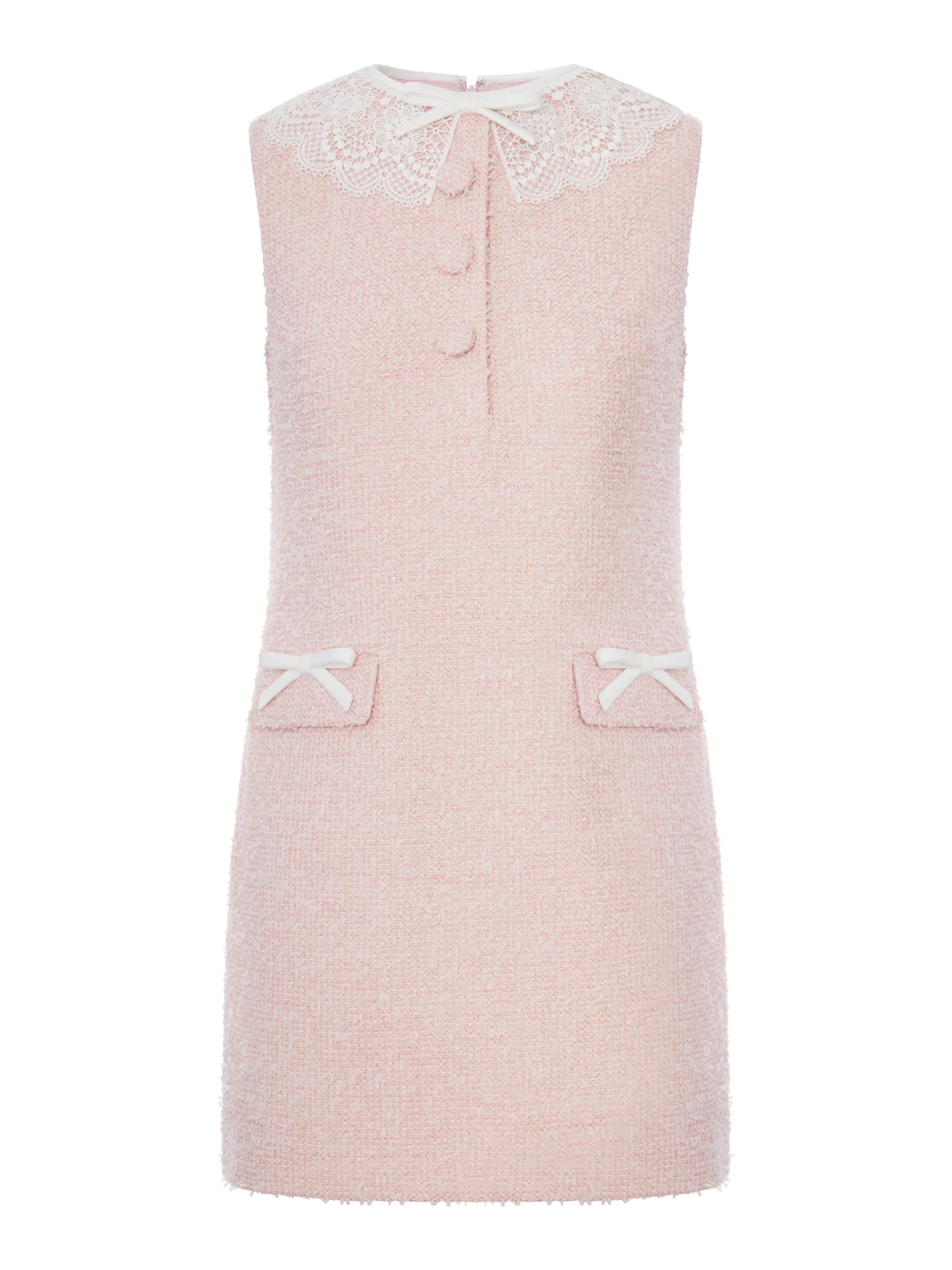 PINK MINI DRESS WITH BOUCLE LACE COLLAR