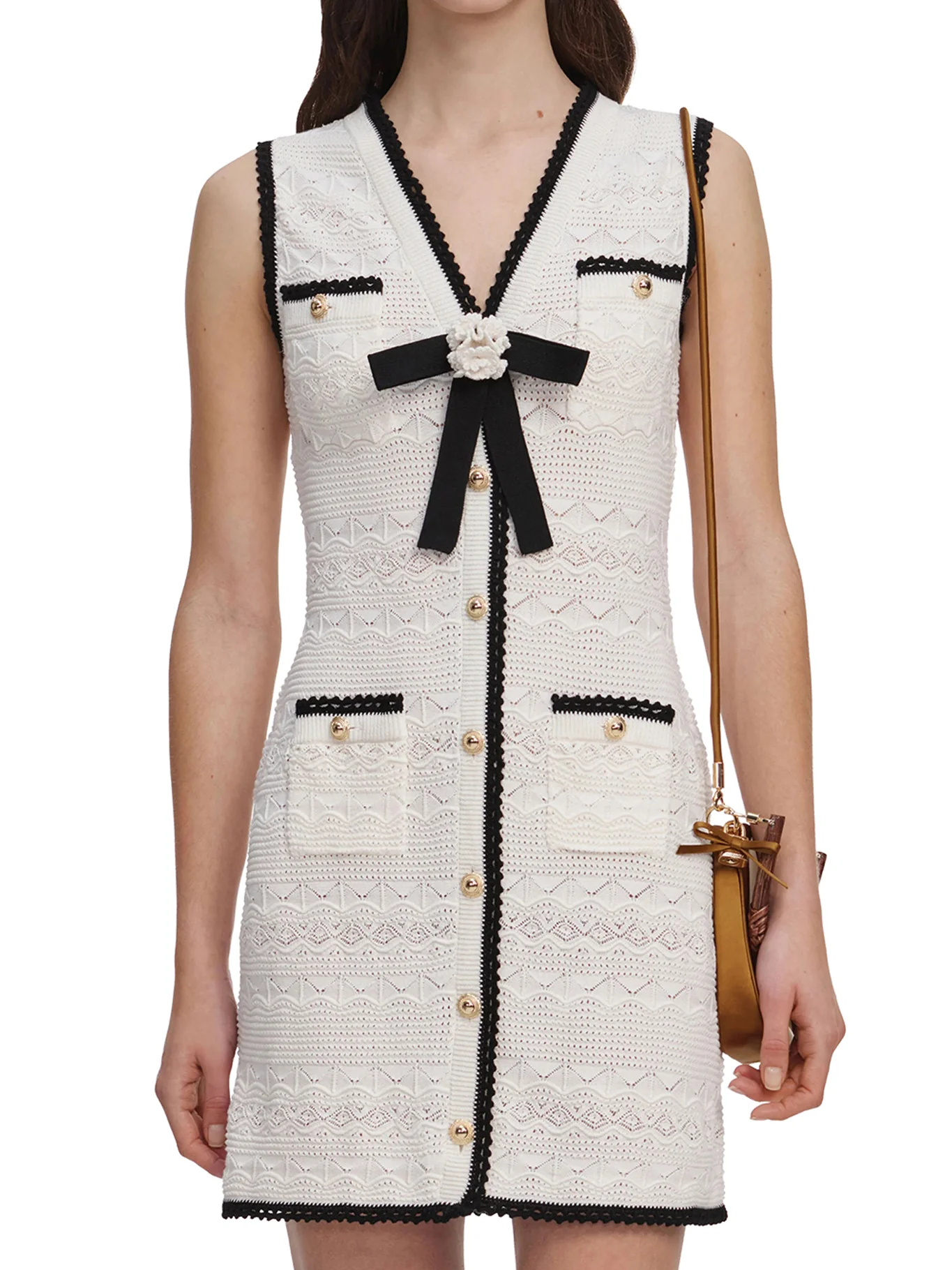 WHITE MINI DRESS IN QUILTED KNIT - Image 3