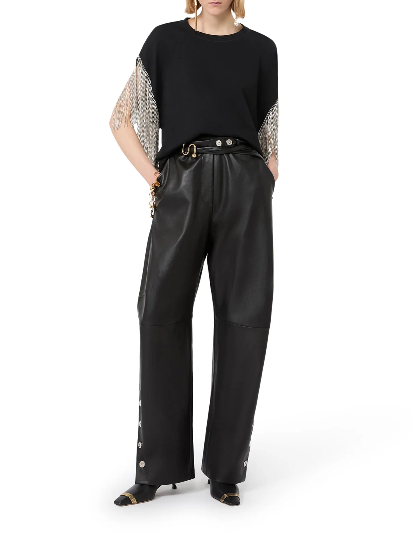BOXY T-SHIRT IN COTTON WITH RHINESTONE FRINGES - Image 2