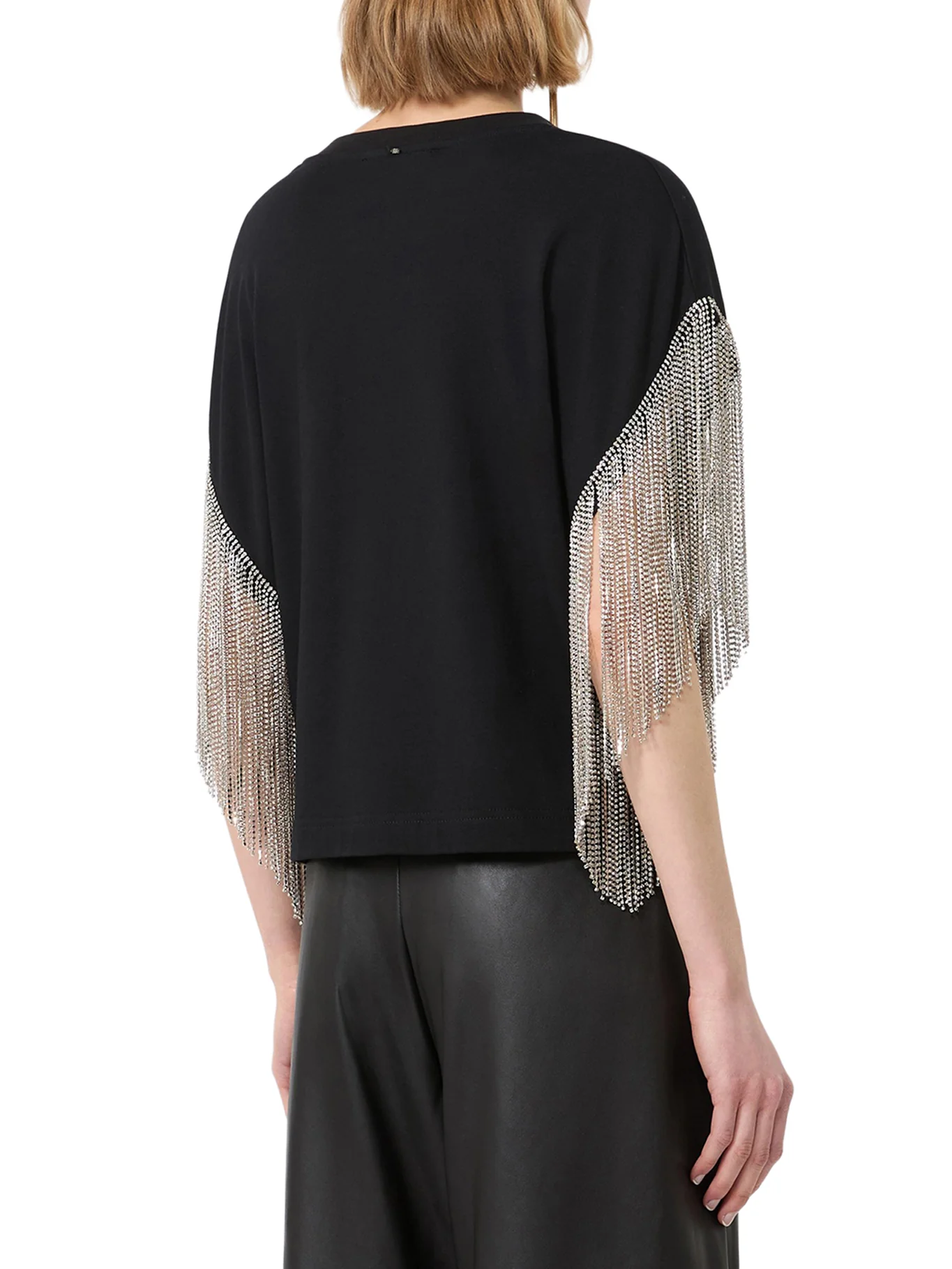 BOXY T-SHIRT IN COTTON WITH RHINESTONE FRINGES - Image 4