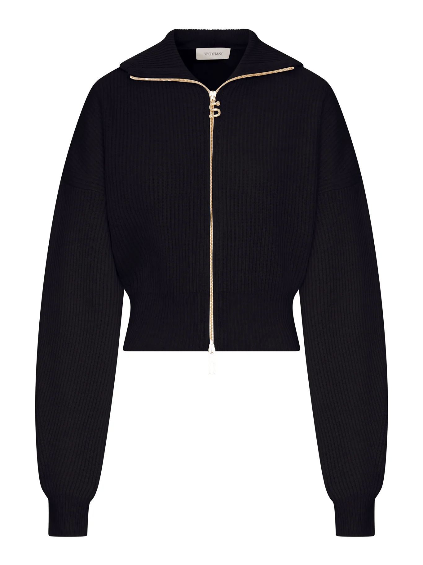RIBBED WOOL CARDIGAN WITH WIDE COLLAR