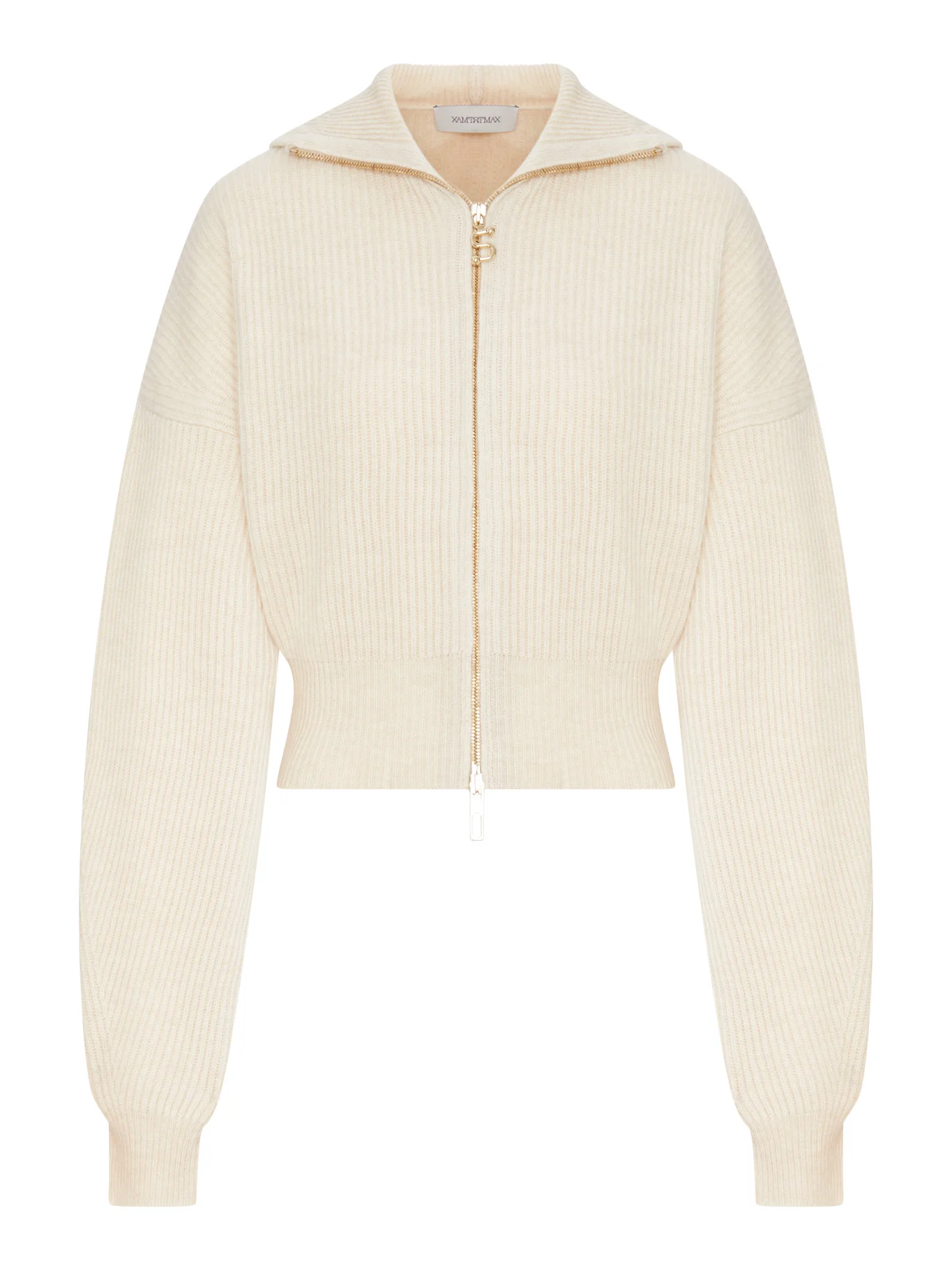 RIBBED WOOL CARDIGAN WITH WIDE COLLAR
