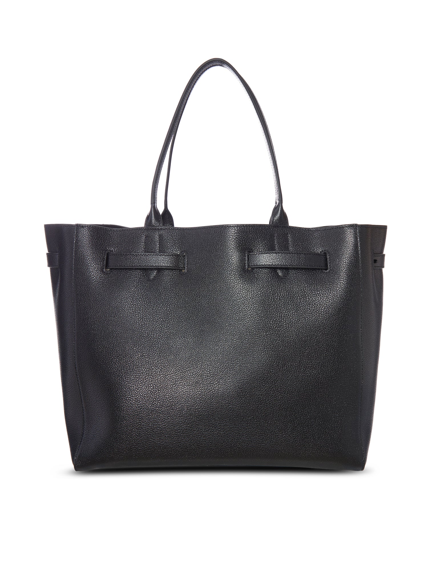BLACK LEATHER TOTE BAG WITH T DETAIL - Image 3