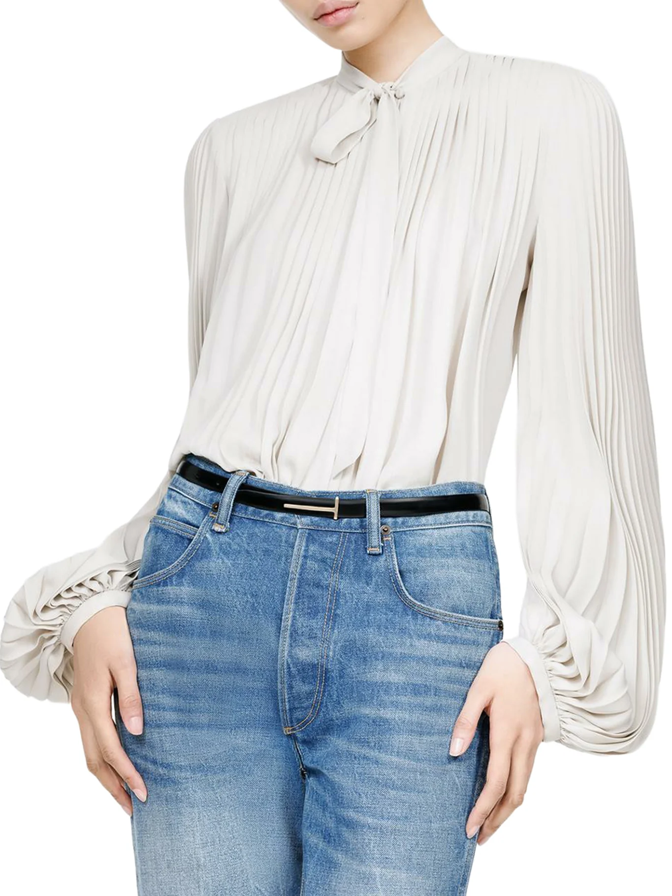 THIN BRUSHED LEATHER BELT - Image 2