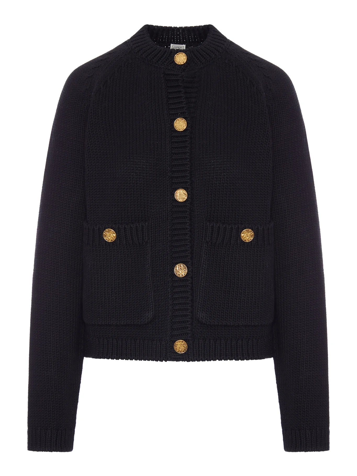 BLACK COTTON CARDIGAN WITH HAMMERED-EFFECT BUTTONS