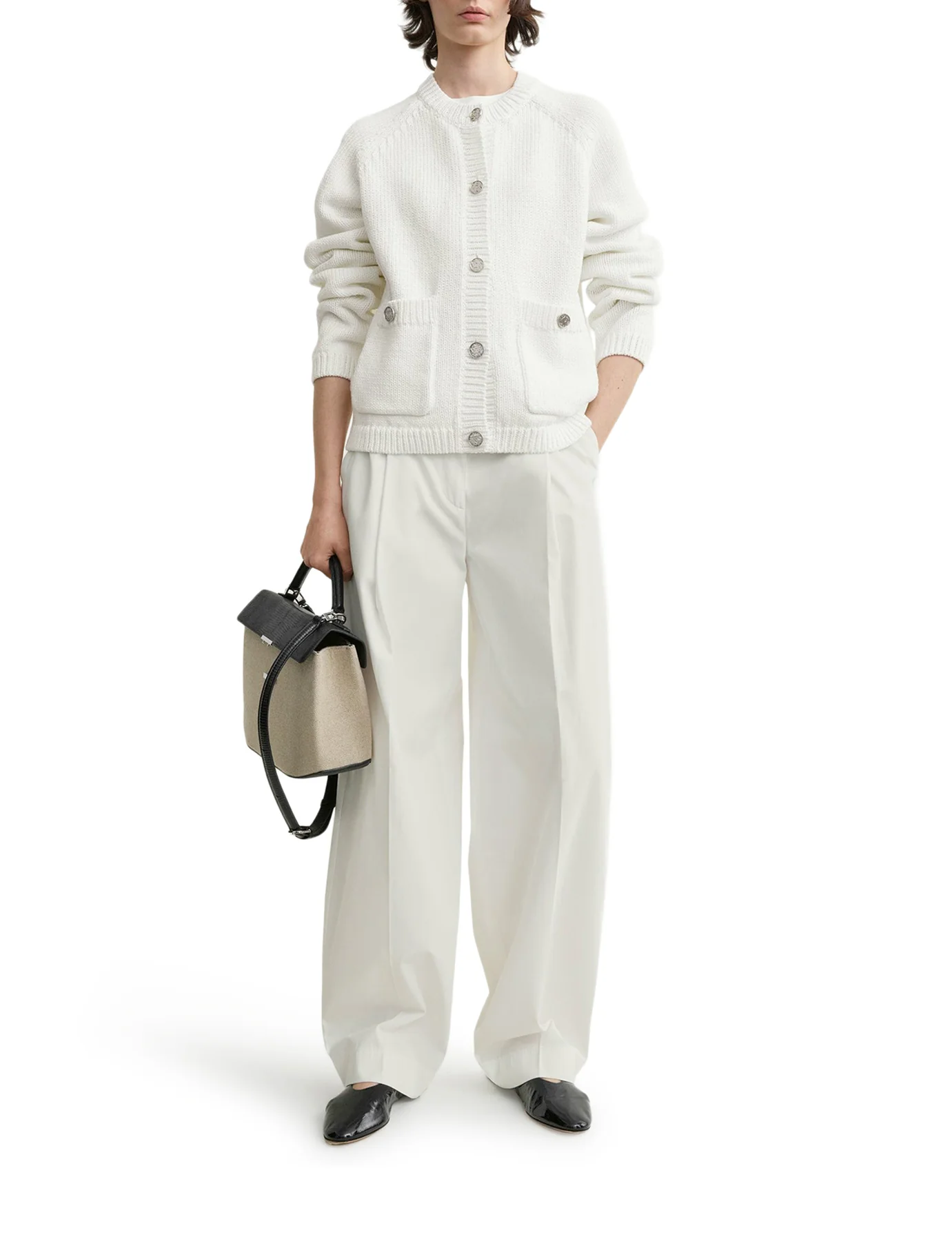WHITE COTTON CARDIGAN WITH HAMMERED-EFFECT BUTTONS - Image 2