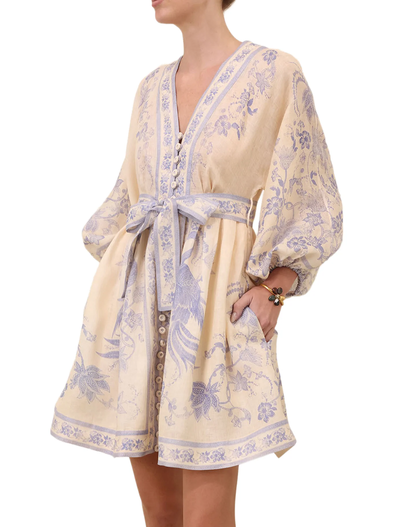 INDRA PLUNGE SHORT LINEN DRESS - Image 3