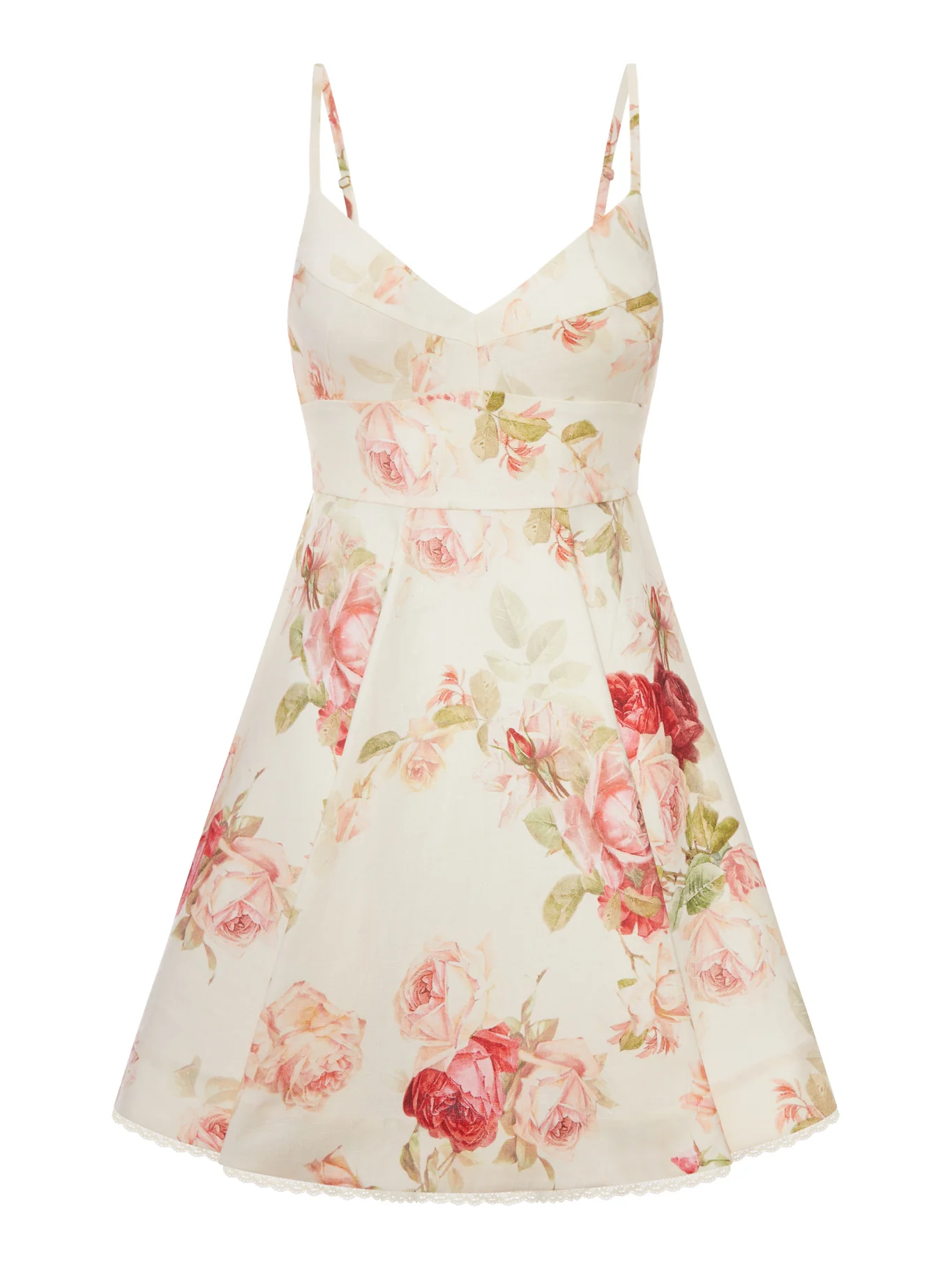 SHORT LINEN DRESS WITH FLORAL PRINT